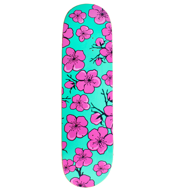 Teal & Pink Cartoon Blossom Skateboard Deck Fashion